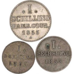 Hamburg, 1 Dreiling 1855; +1 Sechsling 1855; +1 Schilling 1855 3 ks