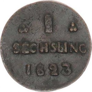Mecklenburg-Schwerin, Friedrich Franz I. (1785-1837), 1 Sechsling 1823 KM 260 R, patina