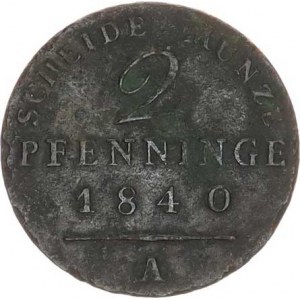 Prusko, Friedrich Wilhelm III.(1797-1840), 2 Pfennig 1840 A KM 406, vada stř.