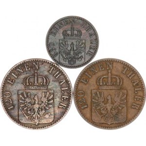 Prusko, Friedrich Wilhelm IV.(1840-1861), 3 Pfenninge 1847 A, 1862 A, +1 Pfennig 1868 B 3 ks