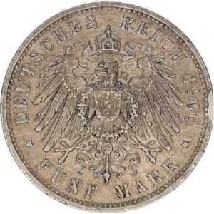 Prusko, Wilhelm II. (1888-1918), 5 Mark 1900 A KM 523, hr., dr. rys.