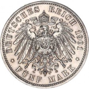 Prusko, Wilhelm II. (1888-1918), 5 Mark 1901 A - 200 let království KM 526, vlas. rys.