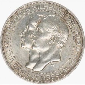 Prusko, Wilhelm II. (1888-1918), 3 Mark 1911 A - Univerzita Breslau Y. 131 /16,695 g/