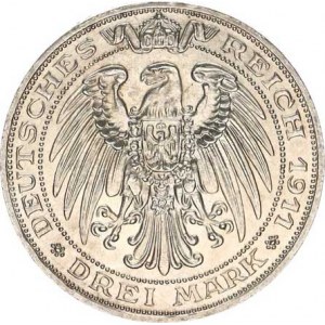 Prusko, Wilhelm II. (1888-1918), 3 Mark 1911 A - Univerzita Breslau Y. 131