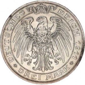 Prusko, Wilhelm II. (1888-1918), 3 Mark 1911 A - Univerzita Breslau Y. 131