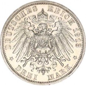 Prusko, Wilhelm II. (1888-1918), 3 Mark 1913 A - 25. výročí vlády Y. 535