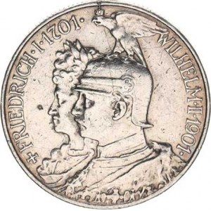 Prusko, Wilhelm II. (1888-1918), 2 Mark 1901 A - 200 let království, na hr. stopa po oušku