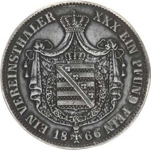 Sasko - Weimar - Eisenach, Carl Alexander (1853-1901), Tolar spolkový 1866 A Cr. 93 R (pouze 44 0