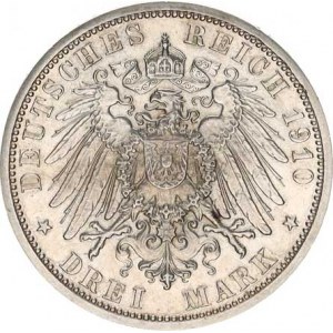 Sasko - Weimar - Eisenach, Wilhelm Ernst (1901-1918), 3 Mark 1910 A - Druhá svatba Y. 176; KM 221 