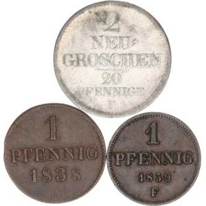 Sasko, Friedrich August II. (1836-1854), 2 Neu-groschen 1852 F; +1 Pfennig 1838 G; +1 Pfennig 1859