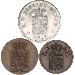 Sasko, Friedrich August II. (1836-1854), 2 Neu-groschen 1852 F; +1 Pfennig 1838 G; +1 Pfennig 1859