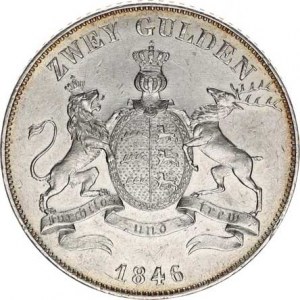 Württemberg, Wilhelm I. (1816-1864), 2 Gulden 1846 KM 595