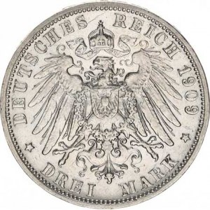 Württemberg, Wilhelm II. (1891-1918), 3 Mark 1909 F KM 635