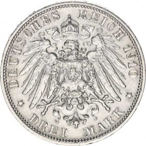 Württemberg, Wilhelm II. (1891-1918), 3 Mark 1910 F KM 635