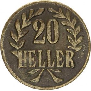 Německá východní Afrika, 20 Heller 1916 T - mosaz typ: malá koruna, stuhy začínají pod HE