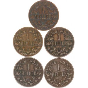 Německá východní Afrika, 1 Heller 1905 A, J, 1906 A, 1907 J, 1913 J 5 ks
