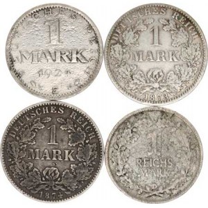 Německo, drobné ražby císařství, 1 Mark 1873 A, 1874 H, 1924 E, 1925 D 4 ks