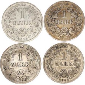 Německo, drobné ražby císařství, 1 Mark 1874 E, 1875 D, 1876 G, 1881 F 4 ks