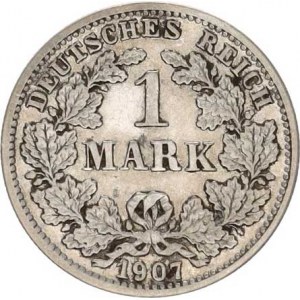 Německo, drobné ražby císařství, 1 Mark 1907 D-zbytky patiny