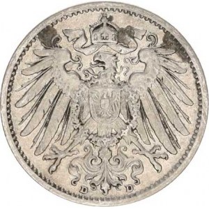 Německo, drobné ražby císařství, 1 Mark 1907 D-zbytky patiny