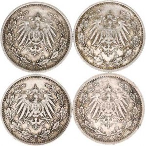 Německo, drobné ražby císařství, 1/2 Mark 1906 A, E, F, G 4 ks