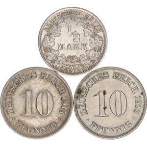 Německo, drobné ražby císařství, 1/2 Mark 1915 A; +10 Pfennig 1915 D, 1916 D 3 ks
