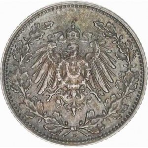 Německo, drobné ražby císařství, 1/2 Mark 1918 E R, patina