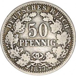 Německo, drobné ražby císařství, 50 Pfennig 1877 C - 2. typ (orel ve věnci) KM 8