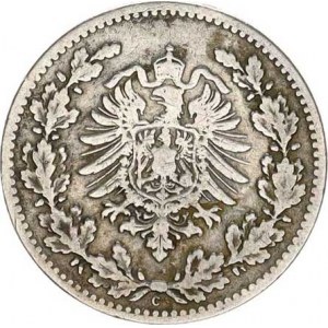 Německo, drobné ražby císařství, 50 Pfennig 1877 C - 2. typ (orel ve věnci) KM 8