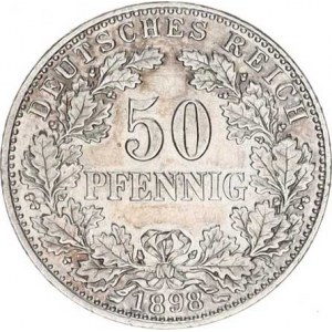 Německo, drobné ražby císařství, 50 Pfennig 1898 A KM 15 RR