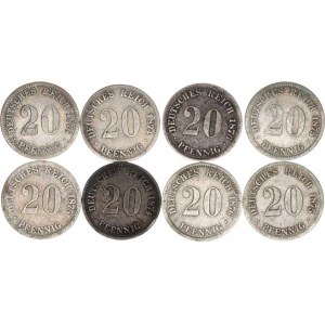 Německo, drobné ražby císařství, 20 Pfennig 1874 A, B, +1875 C, D, F, +1876 A, D, J 8 ks