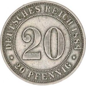 Německo, drobné ražby císařství, 20 Pfennig 1888 G R, tém.