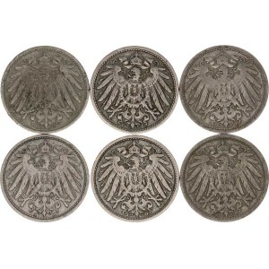 Německo, drobné ražby císařství, 10 Pfennig 1893 J, 1896 F, 1897 A, 1901 D, 1906 D, G 6 ks