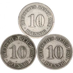 Německo, drobné ražby císařství, 10 Pfennig 1896 F, 1901 D, F 3 ks