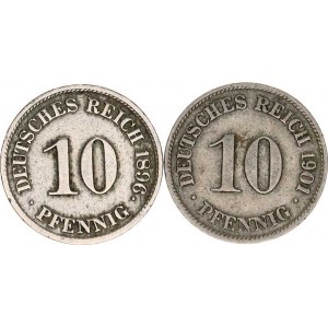 Německo, drobné ražby císařství, 10 Pfennig 1896 J, 1901 D R 2 ks