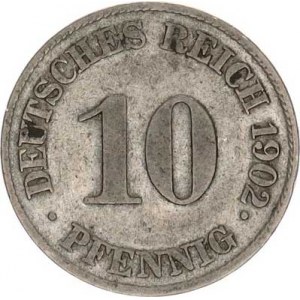 Německo, drobné ražby císařství, 10 Pfennig 1902 J Y.13 R