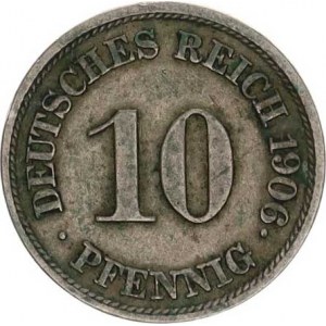 Německo, drobné ražby císařství, 10 Pfennig 1906 J