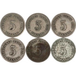 Německo, drobné ražby císařství, 5 Pfennig 1876 G, 1895 F, 1897 D, 1898 F, 1900 D, G 6 ks