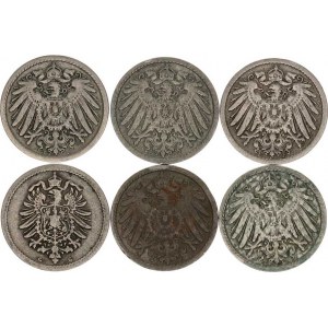 Německo, drobné ražby císařství, 5 Pfennig 1876 G, 1895 F, 1897 D, 1898 F, 1900 D, G 6 ks
