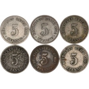 Německo, drobné ražby císařství, 5 Pfennig 1889 J, 1895 F, 1898 E, 1902 F, 1907 G, 1909 D 6 ks