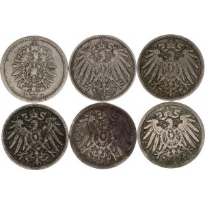 Německo, drobné ražby císařství, 5 Pfennig 1889 J, 1895 F, 1898 E, 1902 F, 1907 G, 1909 D 6 ks
