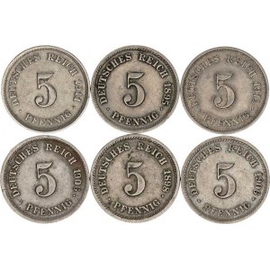 Německo, drobné ražby císařství, 5 Pfennig 1895 F, 1898 F, 1906 D, G, 1911 F, 1912 G 6 ks