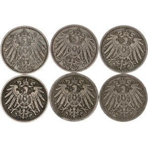 Německo, drobné ražby císařství, 5 Pfennig 1897 D, 1898 F, 1902 F, 1909 A, D, 1913 G 6 ks