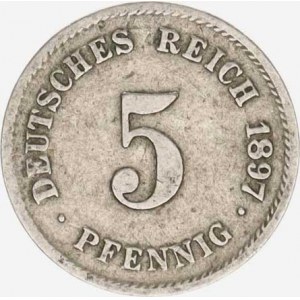 Německo, drobné ražby císařství, 5 Pfennig 1897 G R, tém.