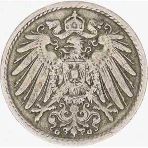 Německo, drobné ražby císařství, 5 Pfennig 1897 G R, tém.