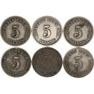 Německo, drobné ražby císařství, 5 Pfennig 1898 E, F, 1899 F, 1908 F, G, J 6 ks