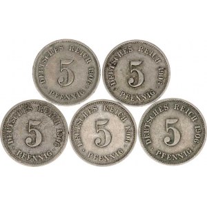 Německo, drobné ražby císařství, 5 Pfennig 1906 D, E, F, G, J 5 ks