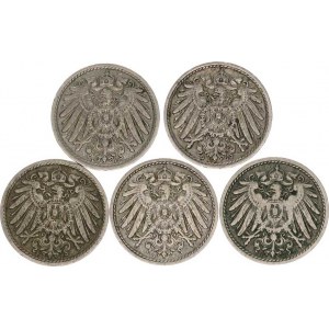 Německo, drobné ražby císařství, 5 Pfennig 1906 D, E, F, G, J 5 ks