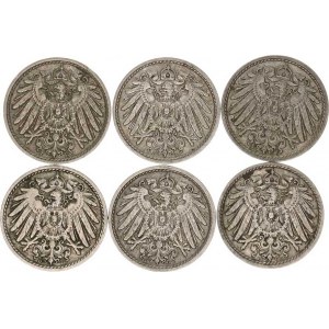 Německo, drobné ražby císařství, 5 Pfennig 1906 D, G, 1908 D, F, J, 1915 F 6 ks