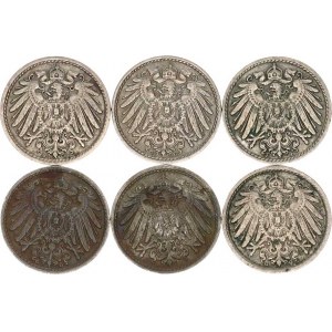 Německo, drobné ražby císařství, 5 Pfennig 1906 D, G, 1907 D, F, G, 1908 G 6 ks
